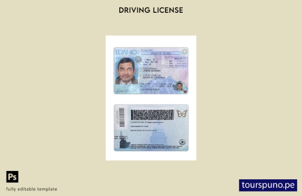 Listo para imprimir la plantilla actual del permiso de conducir de EE. UU. Idaho